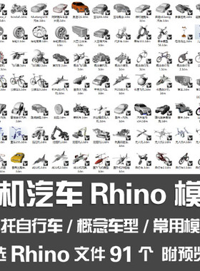 飞机汽车Rhino模型/摩托自行车跑车内饰大巴客车无人机犀牛3D模型