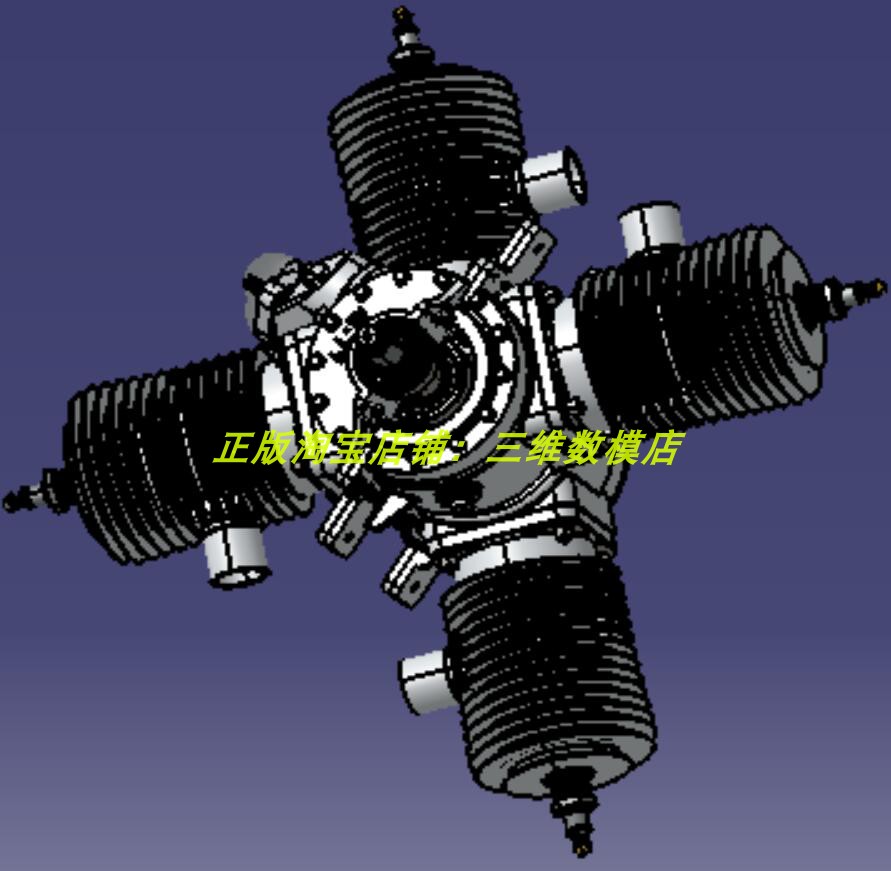 航空星型发动机引擎对置4四缸活塞飞机发动机3D三维几何数模型stp