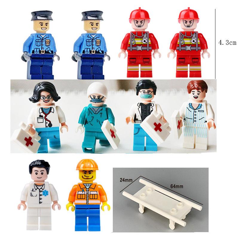 小颗积木人仔拼装医生担架动漫拼插玩具警察消防员兼容某高小人偶