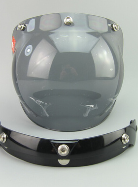 AMU头盔泡泡镜片摩托车复古头盔镜片三扣式带框架镀银透明挡风镜