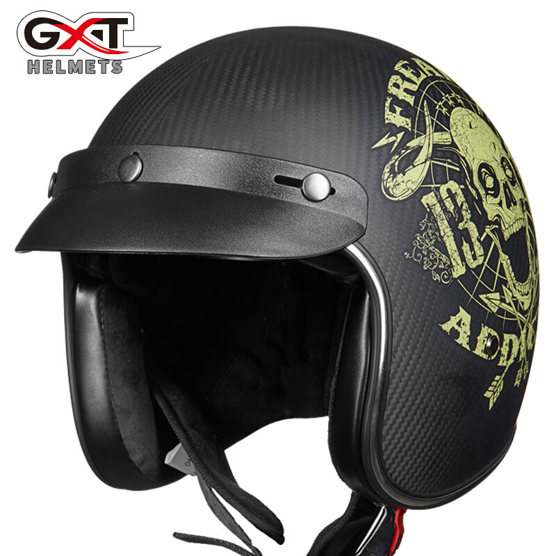 GXT摩托车头盔碳纤维复古盔半盔男个性酷机车半覆式夏季轻便式