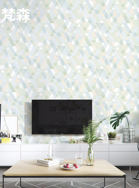 北欧几何图形绿色格子墙纸现代简约无纺布卧室客厅背景壁纸非自粘