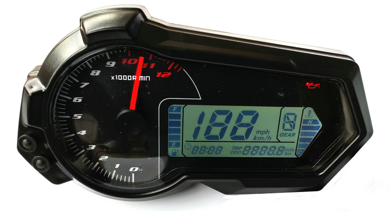 摩托骑士车改装液晶仪表时速转速可调6档水温油量表宝雕350仪表