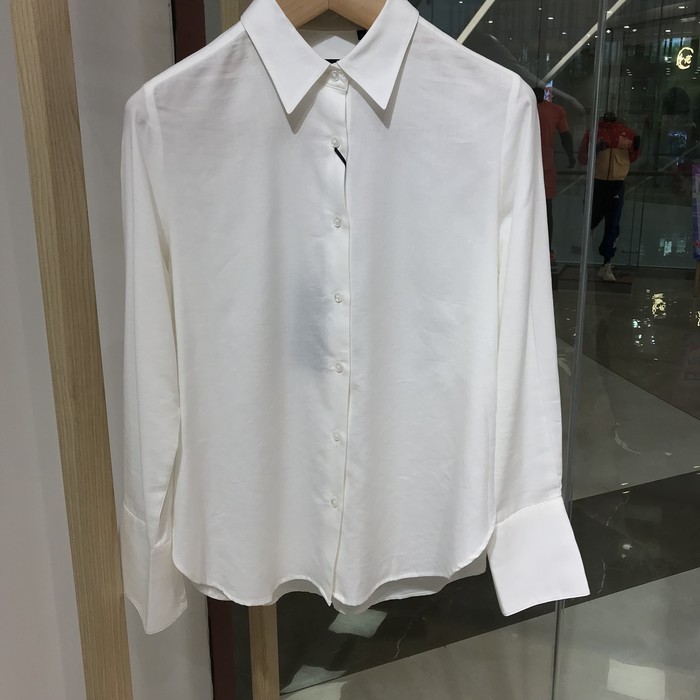 依文诺丁山女装女士商务时尚上班莱赛尔＋纯羊毛长袖白色衬衫衬衣