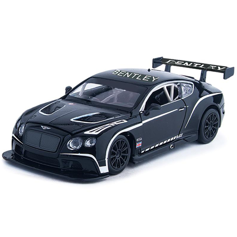 彩珀成真1:32黑色宾利GT3拉力赛车白色跑车模型声光开门儿童玩具