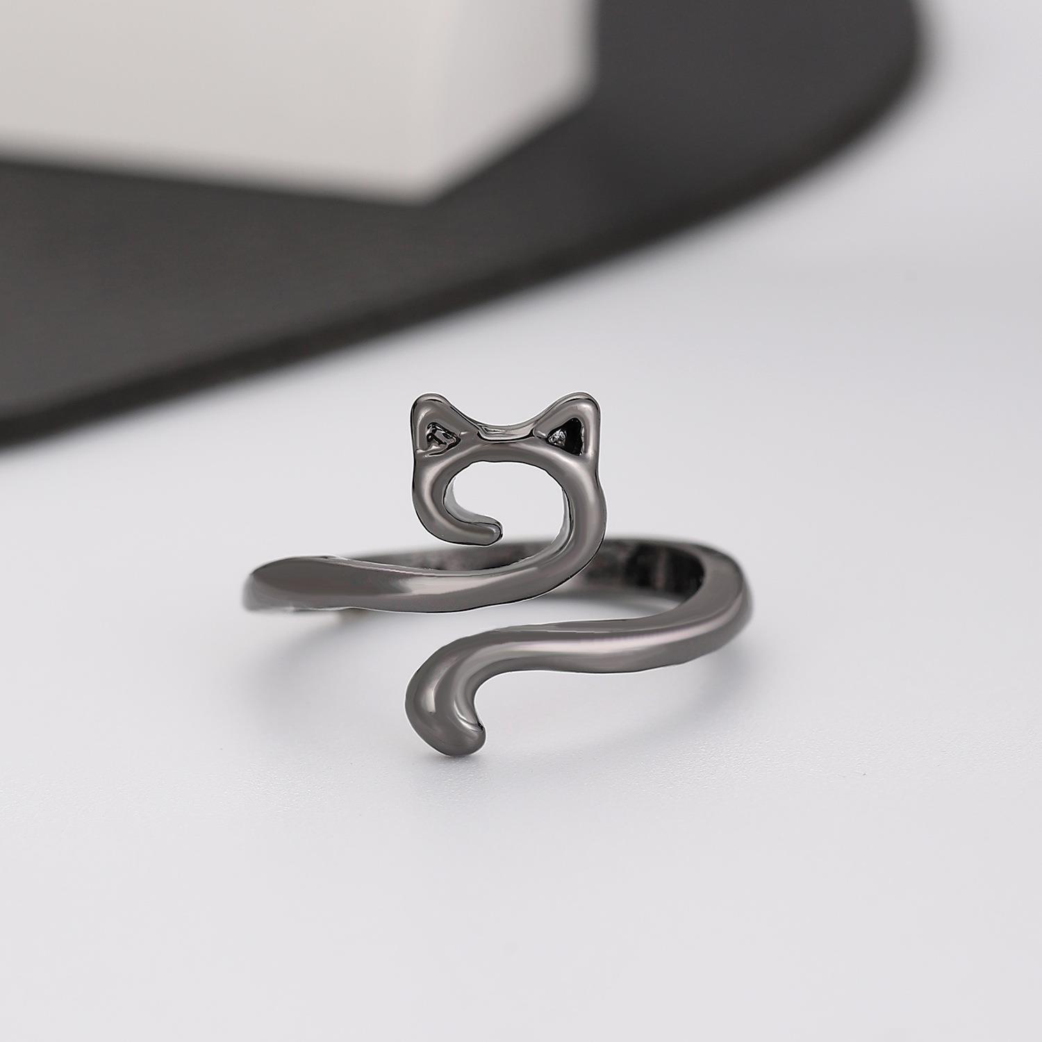 Opening Adjustable Fashion Animal Cat Ring Jewelry欧美猫戒指