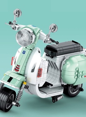 中国积木摩托车踏板小绵羊婚车汉堡车拼装益智玩具生日礼物男女孩
