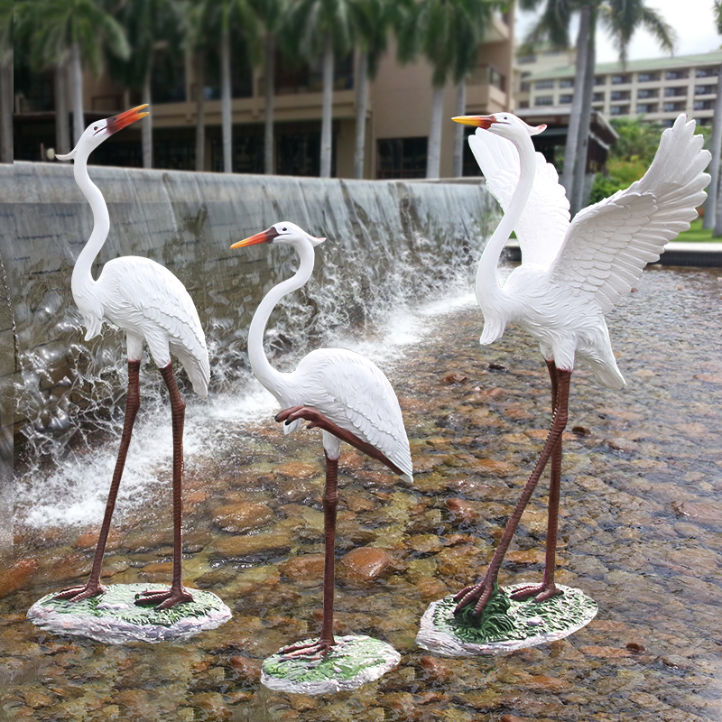 户外仿真仙鹤白鹭玻璃钢雕塑摆件花园庭院水池造景园林景观装饰品