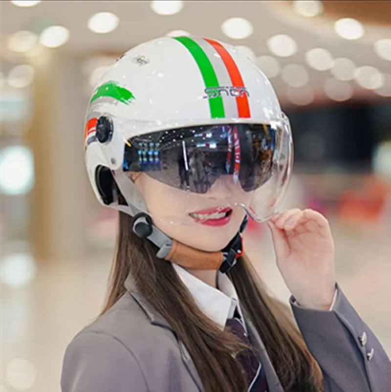 新款3C认证头盔双镜片电瓶车半盔四季防紫外线电动车摩托车骑行头