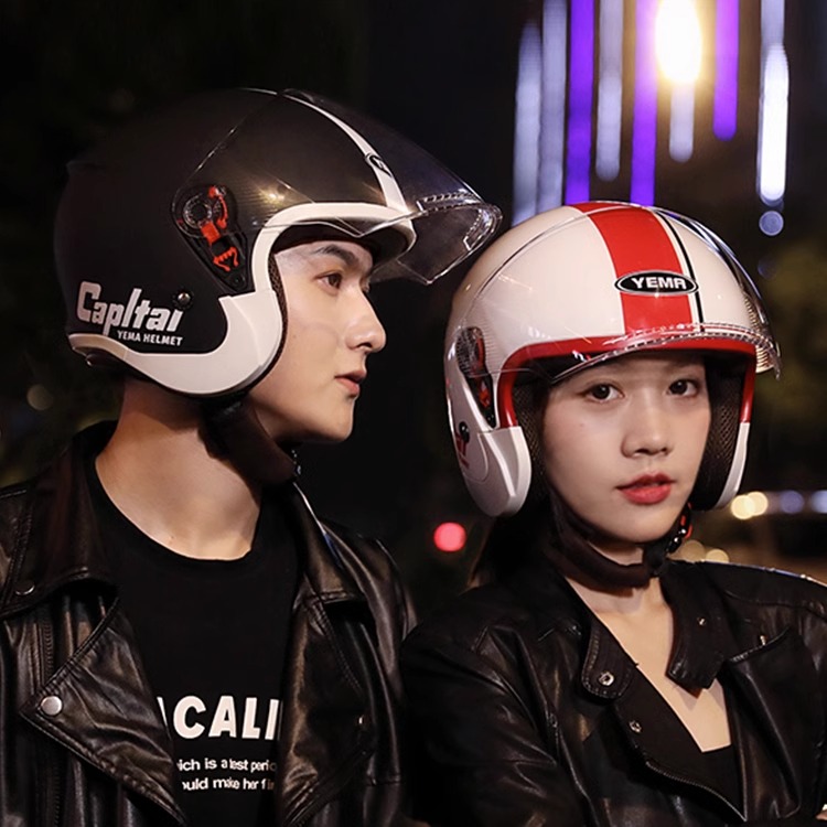 野马摩托车头盔男冬季保暖安全盔3C认证电动车女士四季通用大半盔