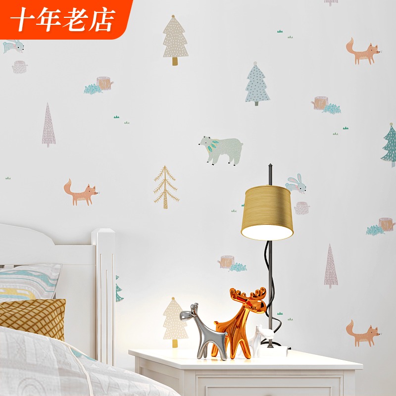 儿童房间壁纸男孩女孩公主卡通家用环保动物可爱卧室韩国背景墙纸