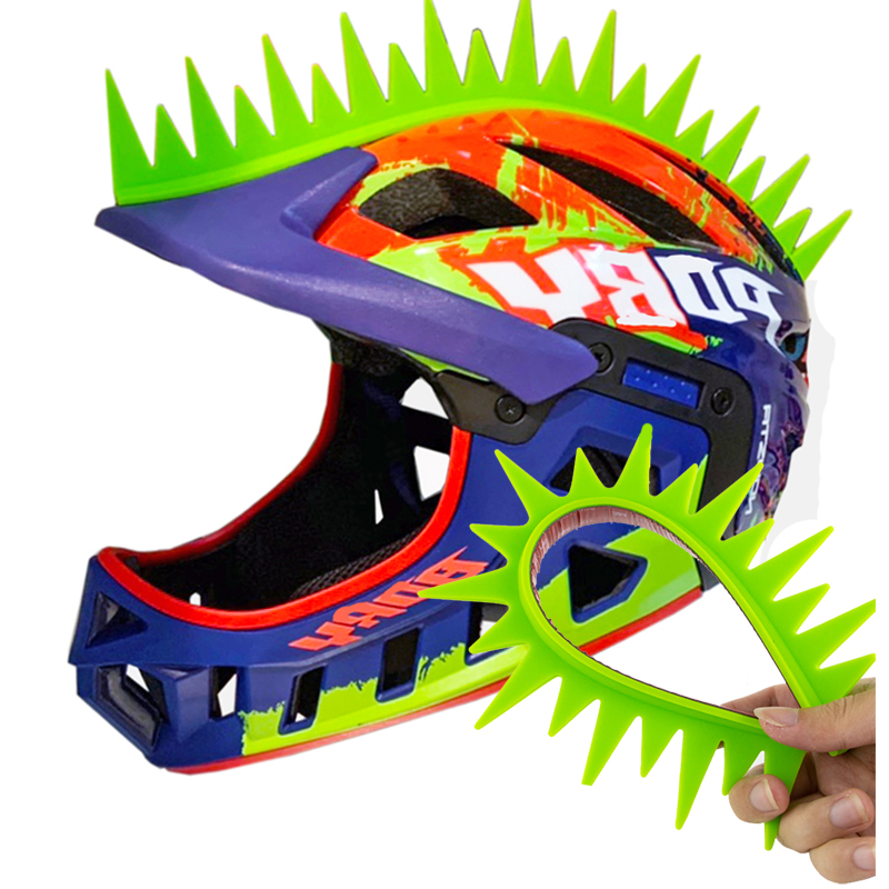 超酷摩托电动车儿童平衡车通用头盔装饰莫西干鸡冠头彩色贴条牛角