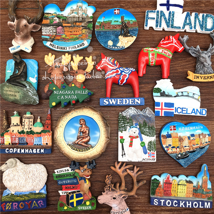 3个包邮 出口芬兰瑞典冰岛丹麦挪威南极风景纪念装饰贴冰箱磁性贴