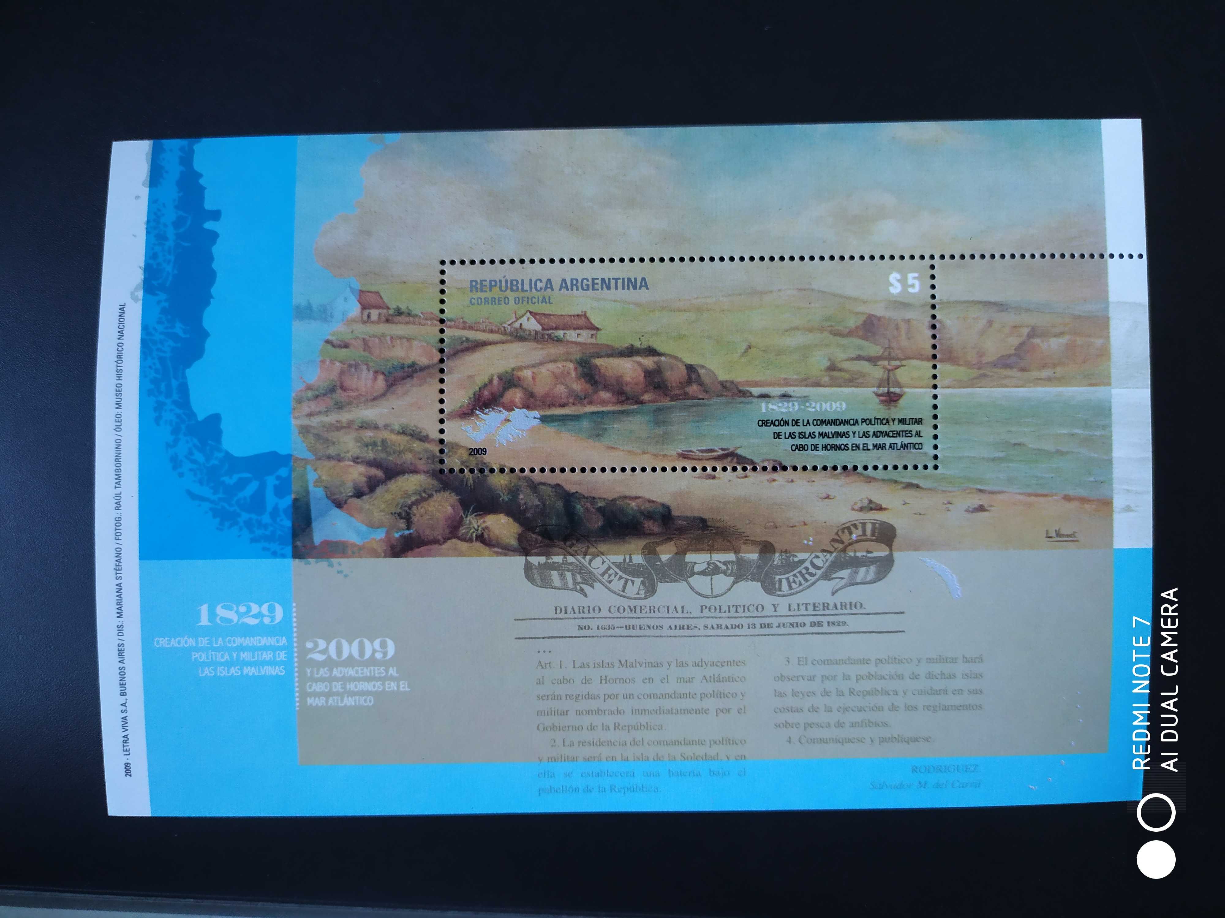 阿根廷2009年地图马岛风景邮票小型张1全新