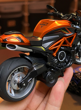 仿真铁骑摩托车回力合金车模型灯光声效赛车3岁男孩儿童玩具礼物