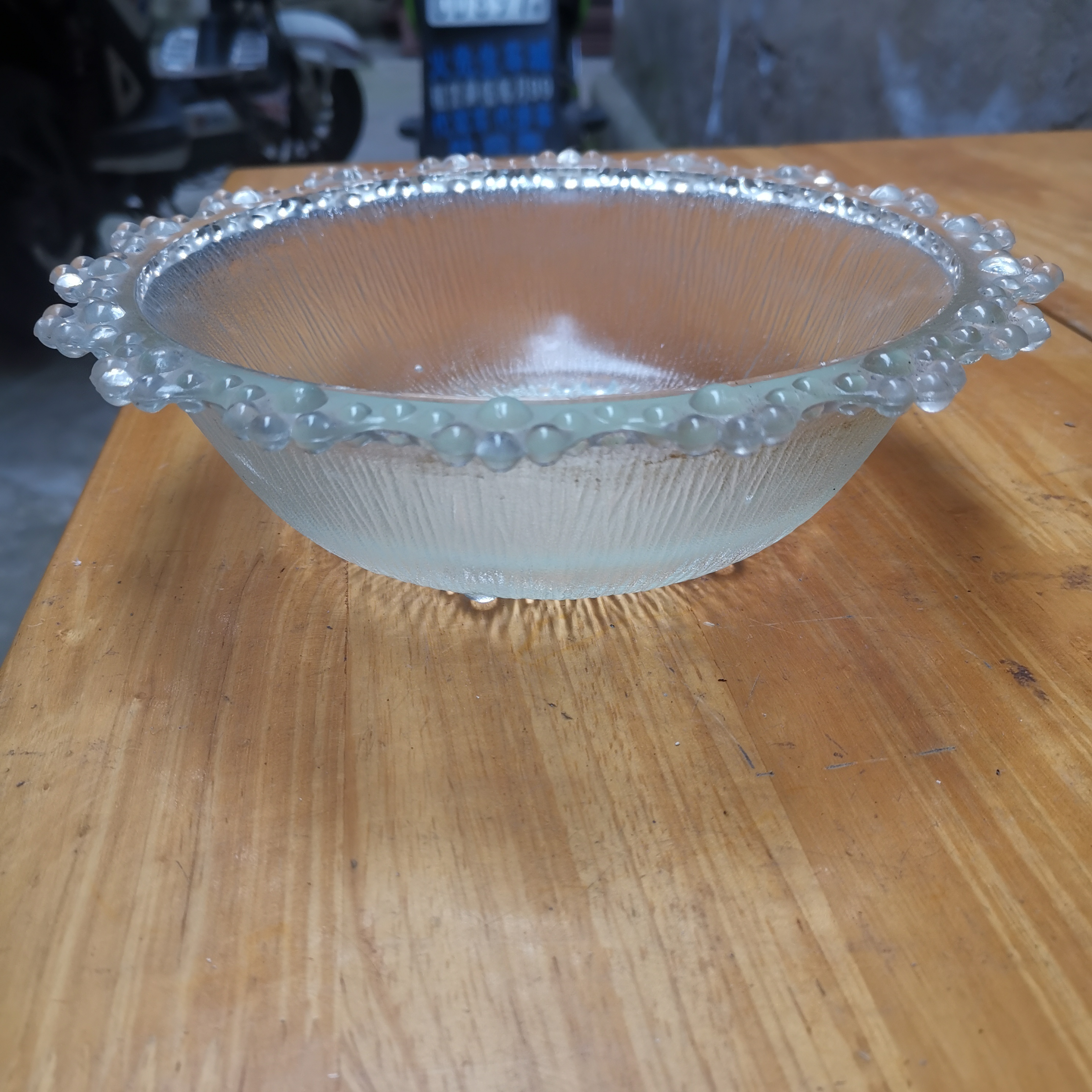 7-80年代老上海珍珠玻璃果碗玻璃20cm老物件收藏系列文玩非做旧