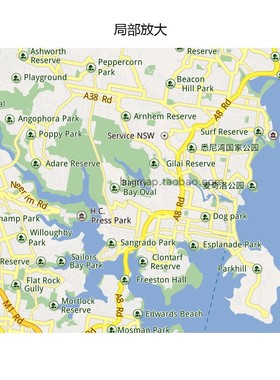 澳大利亚悉尼Sydney地图留学旅游行社区域划分书房贴图装饰画芯