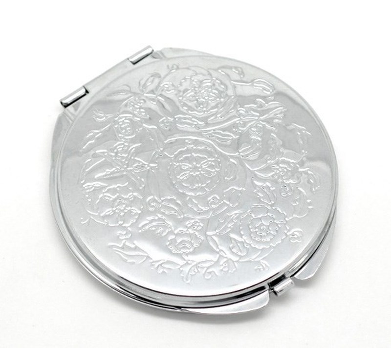 Compact-Mirror Flower-Carved Make-Up Silver 1PC New Espelho-