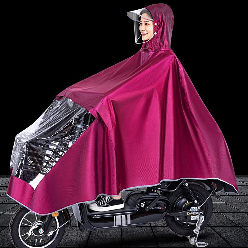 电动踏板摩托车雨衣五羊双人加大加厚无镜套帽檐超大遮脚雨披专用