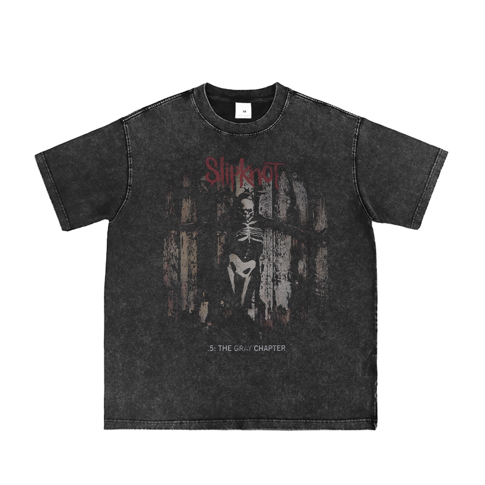 Slipknot摇滚乐队活结水洗做旧灰复古美式街头朋克宽松长短袖T恤