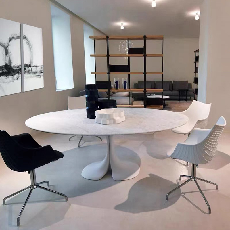 意大利设计师款简约时尚天然大理石餐桌轻奢定制岩板玻璃钢异形桌