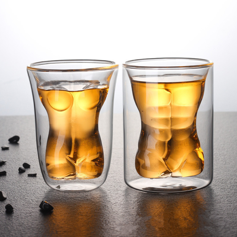 亚马美女杯双层玻璃杯威士忌酒杯啤酒烈酒杯创意美体杯酒具