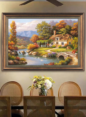 美式玄关装饰画餐厅挂画饭厅复古风景壁画卧室客厅背景墙欧式油画