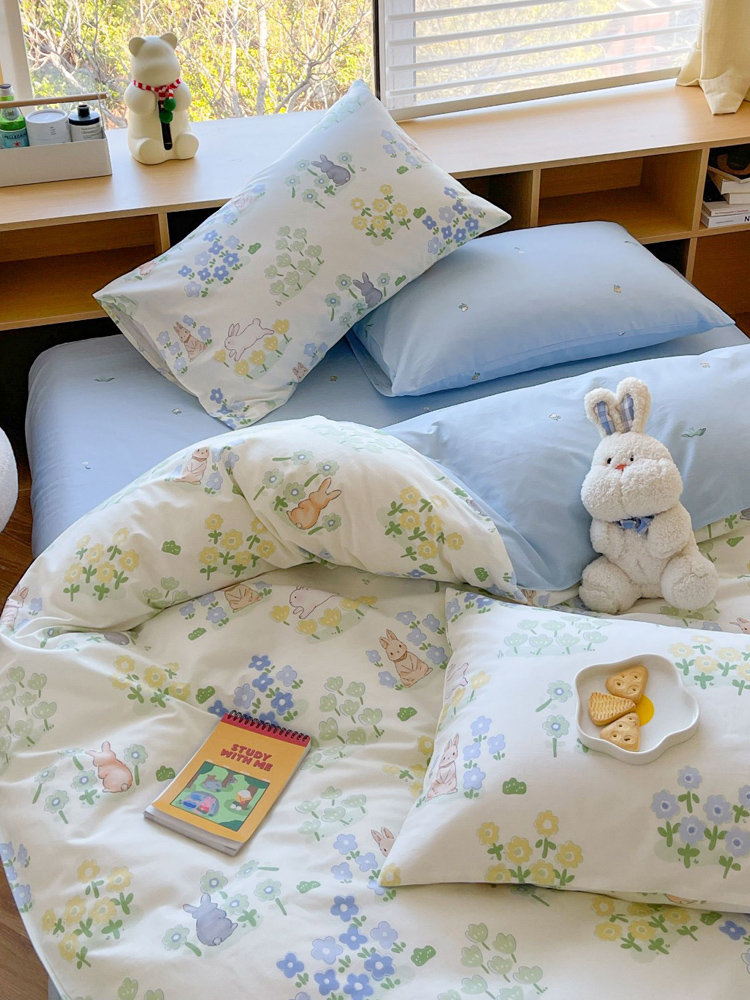 兰花兔子丨小兔子纯棉床上用品儿童卡通床单被套单件床笠定做