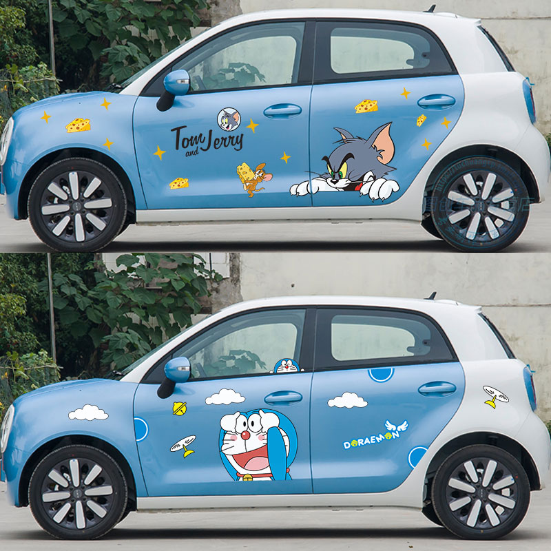 欧拉黑猫R1车贴拉花哆啦A梦个性时尚卡通贴纸汽车贴画装饰白猫R2