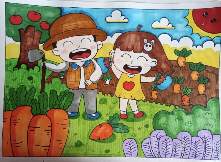 我眼中的丰收秋天收获幸福儿童画主题绘画电子版小学生党绘画作品