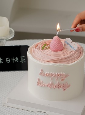 唯美少女心生日蛋糕装饰粉色草莓蜡烛插件网红韩式ins风卡通插牌