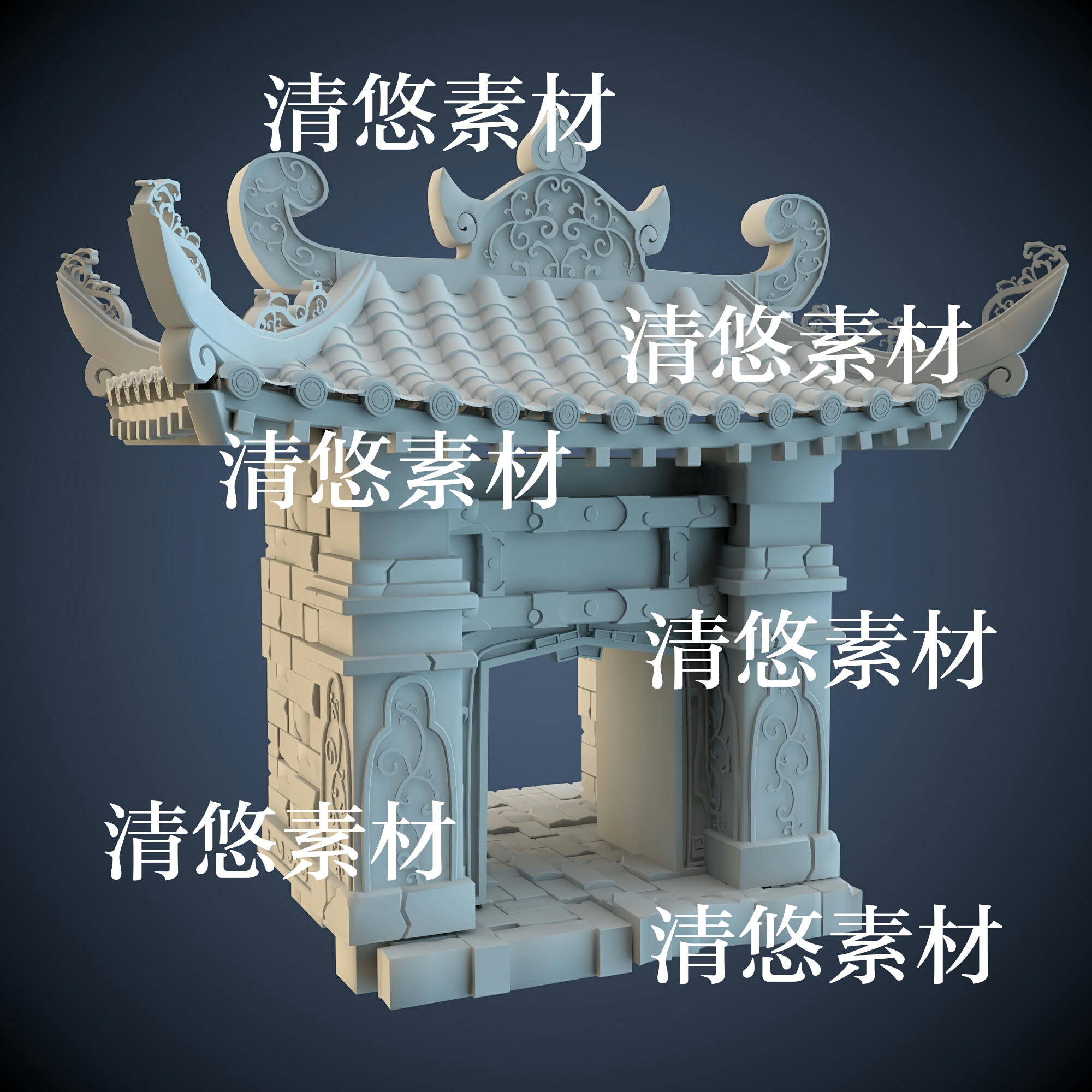 3dmax c4d fbx obj格式古风仙幻城门石块建筑模型文件 非实物A862