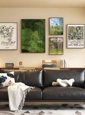 简约绿色摄影风景客厅装饰画小众组合挂画美式复古沙发背景墙壁画