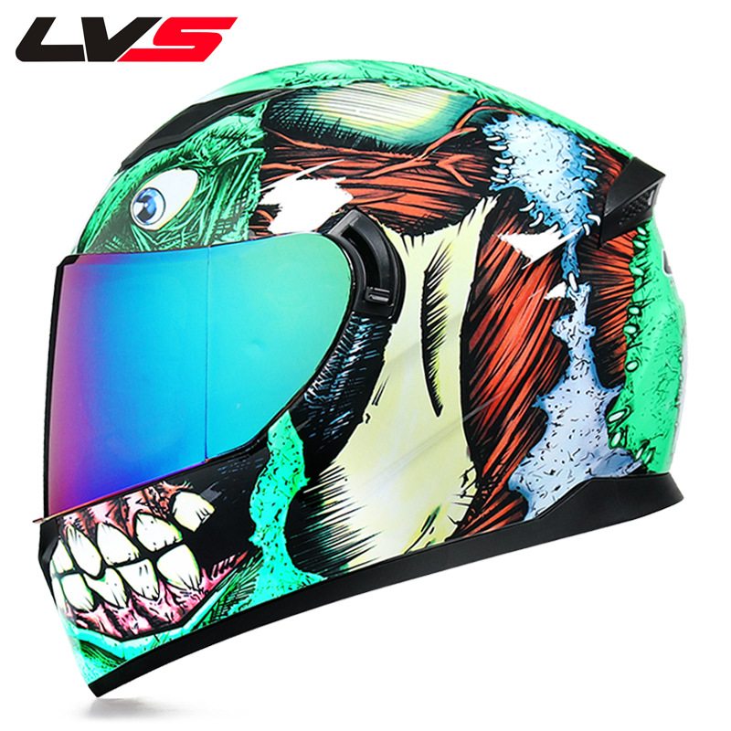 LVS摩托车头盔跑盔男女个性酷全覆式机车越野四季通用安全帽全盔