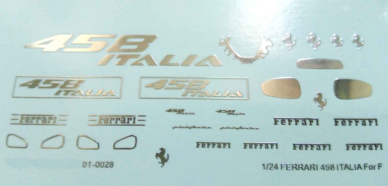 01-0028 1/24 法拉利 458 车模型标志电镀银色水贴纸 配富士美