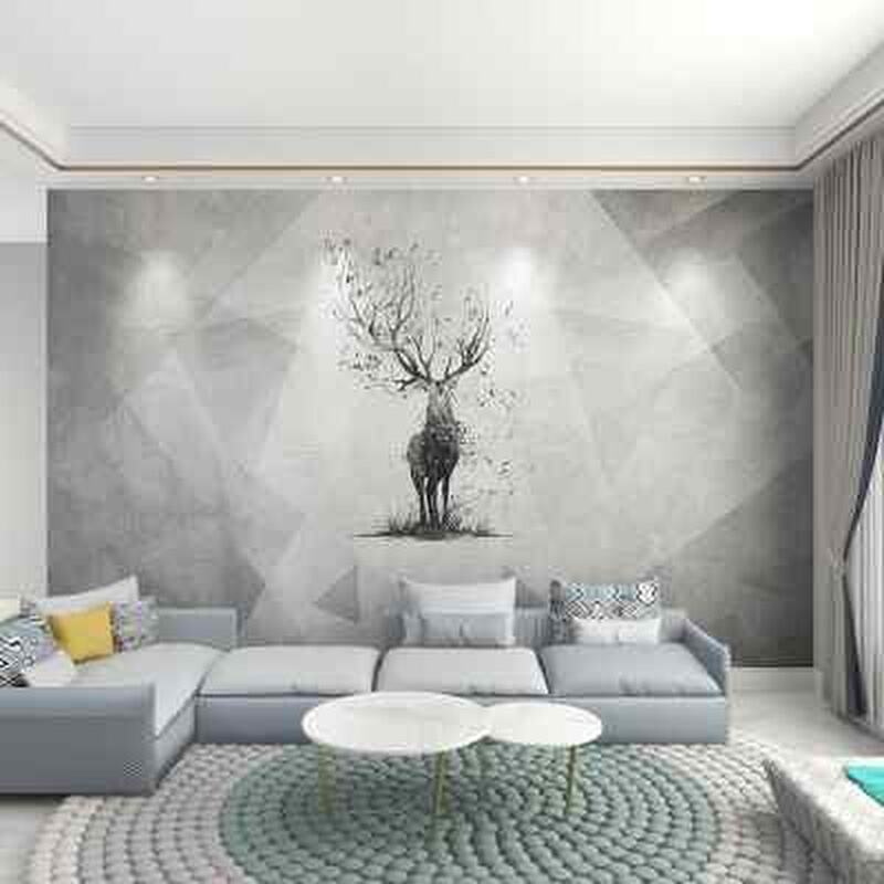 北欧电视背景墙壁纸几何图形简约麋鹿墙布客厅沙发卧室影视墙壁画