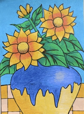鲜花盛开积极向上向日葵儿童画手抄报模板电子小学生简笔画绘画竖
