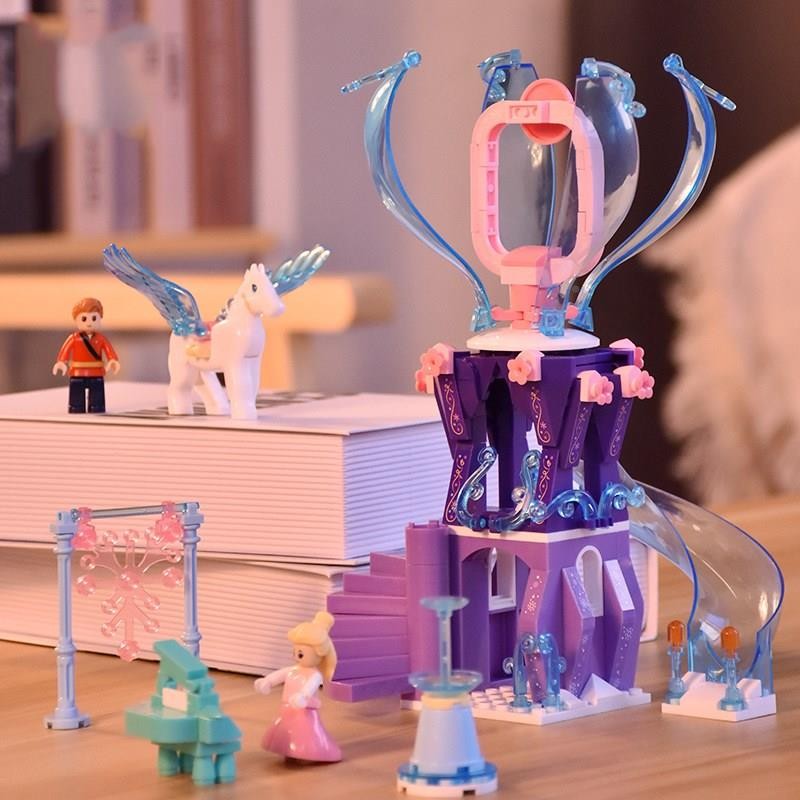 城堡积木女孩子系列冬境奇缘冰雪公主艾莎城堡魔法塔益智拼装玩具