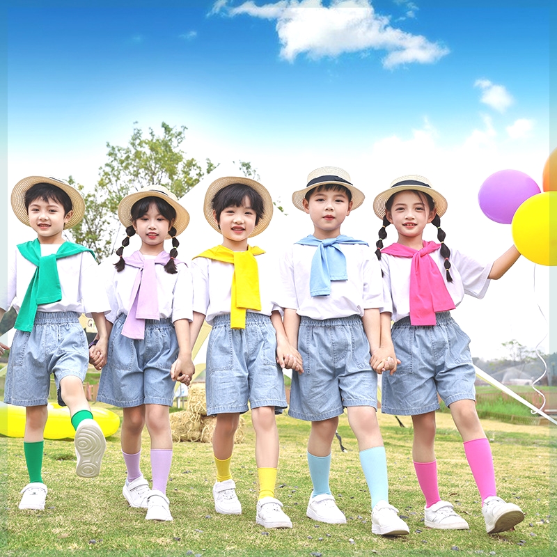 六一儿童节表演服装幼儿园毕业照糖果色披肩小学生啦啦队演出服