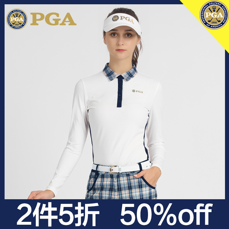 美国PGA 高尔夫女装春夏长袖T恤英伦风格纹高弹运动服装可选套装