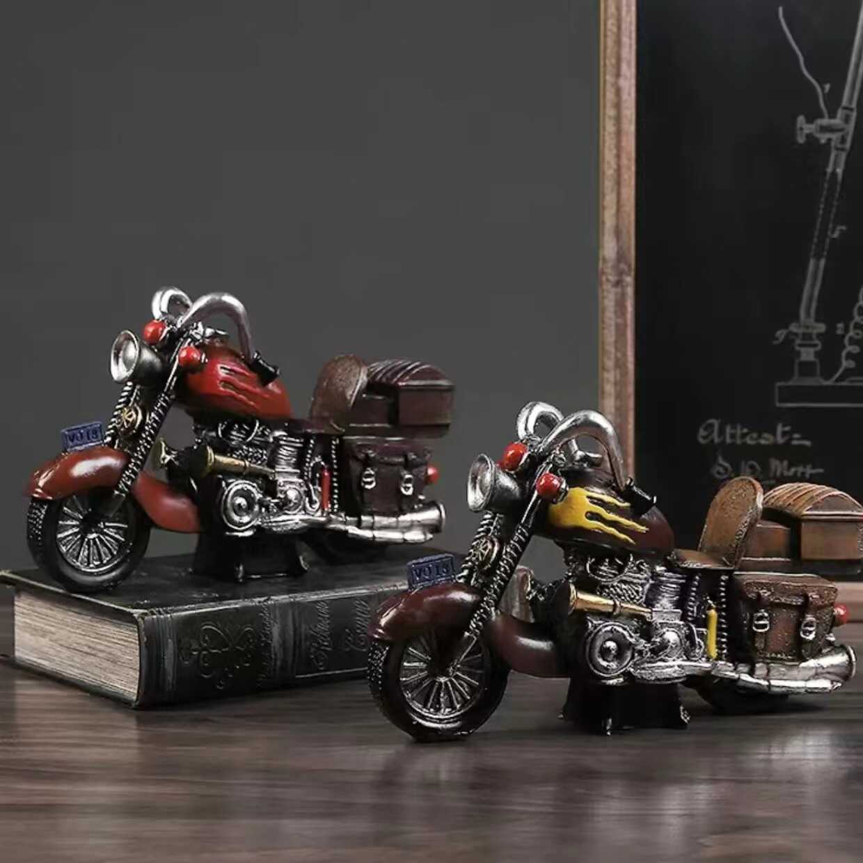 摩托车模型摆件仿真树脂机车手工桌面创意个性复古装饰品生日礼物