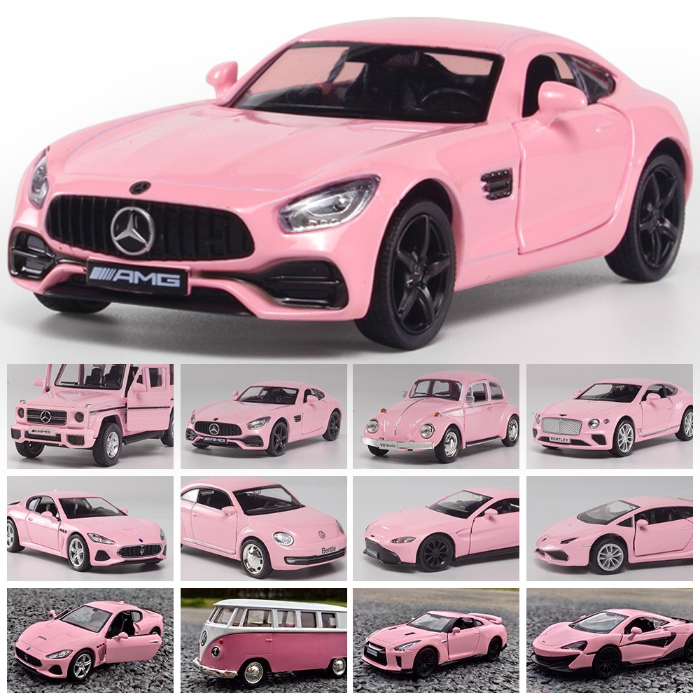 1:36粉色奔驰宾利宝马大众合金车儿童回力仿真汽车模型静态玩具车