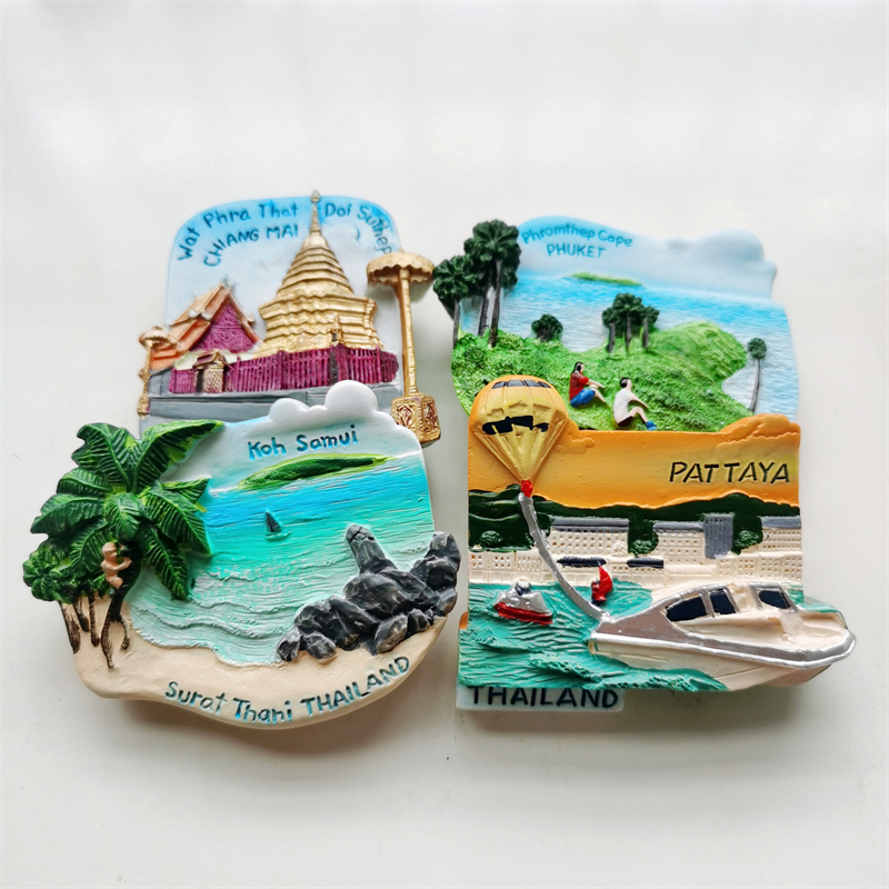 泰国旅游纪念品普吉岛苏梅岛玉佛寺芭提雅风景建筑磁性冰箱贴装饰