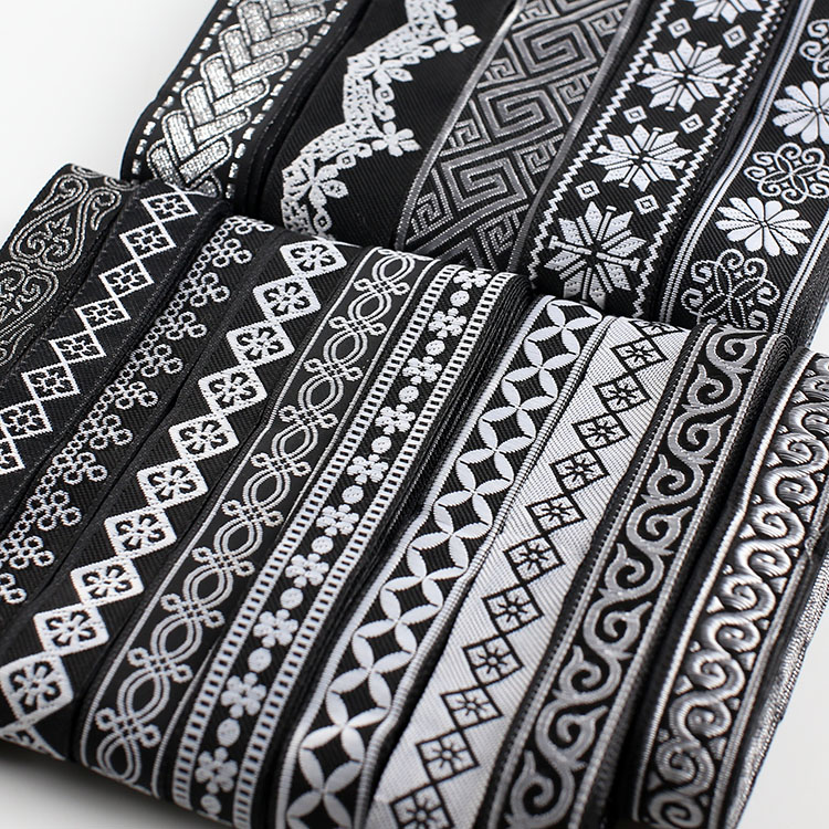 黑白线条传统纹样民族风花边服饰地毯等印花图案蕾丝花边织带辅料
