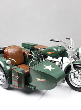 长江750挎斗摩托车模型精致版复古手工艺品偏三轮车收藏装饰摆件