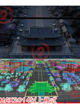 3ds max大型影视古代城市镇3D场景模型CG写实3dmax唐朝建筑城门楼