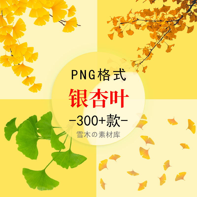 秋天金色银杏叶树叶树枝落叶绿色叶子PPT海报背景装饰png免扣素材