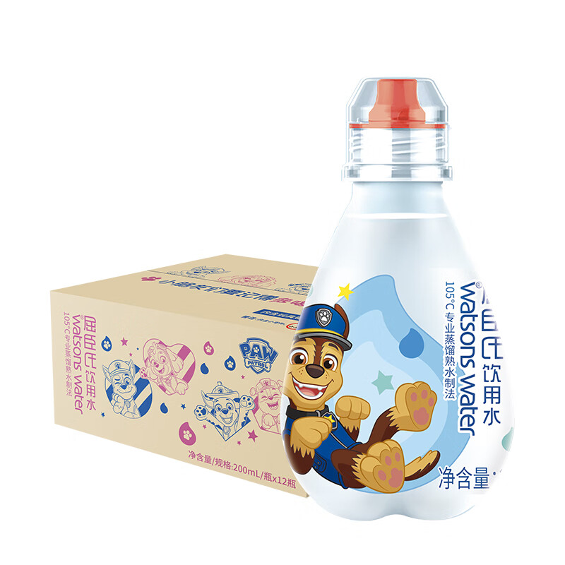 屈臣氏（Watsons）儿童饮用水105℃高温蒸馏 宝宝吸嘴200ml*12瓶