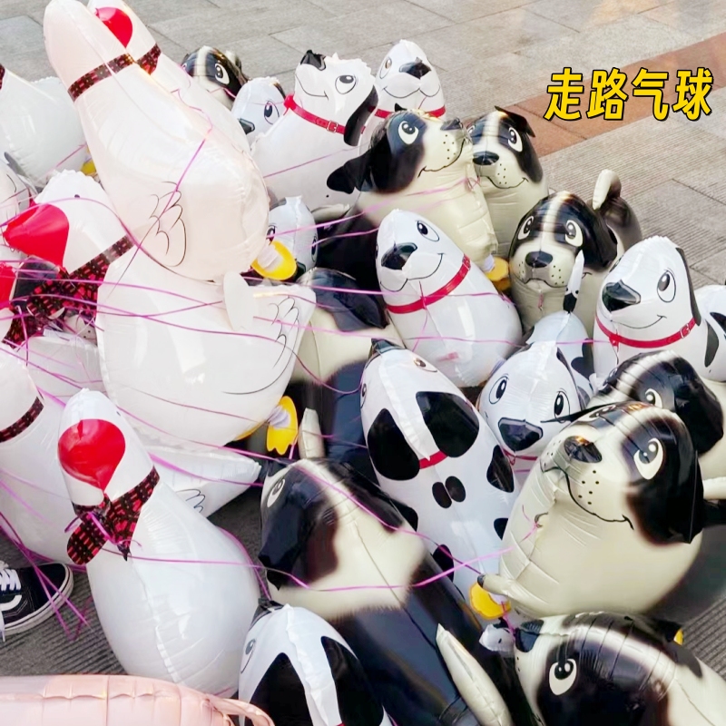 可爱卡通走路散步鸭子气球铝膜儿童宠物动物玩具生日派对装饰布置
