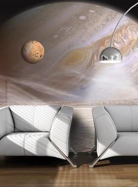 现代简约意境装饰墙布木星行星创意太空沙发背景卧室壁纸月球壁画